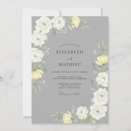 Leisteen Gele Ranunculus Eucalyptus Bruiloft Kaart (Voorkant)