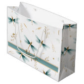 Leisteen grijs, blauw en ivoor patroon van libelle groot cadeauzakje (Voorkant Gekanteld)