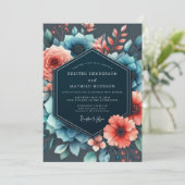 Leisteen & Koraal Moody Bloom Bruiloft Kaart (Staand voorkant)