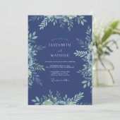 Leisteen Loof Eucalyptus Bruiloft Kaart (Staand voorkant)
