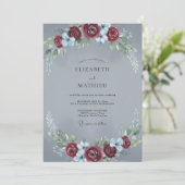 Leisteen Maroon Rozen Bruiloft Kaart (Staand voorkant)