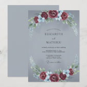 Leisteen Maroon Rozen Bruiloft Kaart (Voorkant / Achterkant)
