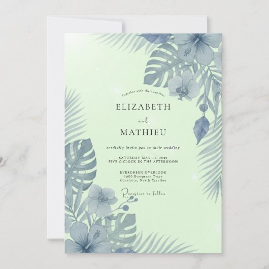 Leisteen Mint Palm Eucalyptus Bruiloft Kaart (Voorkant)