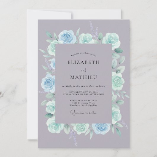 Leisteen Mint Ranunculus Eucalyptus Bruiloft Kaart (Voorkant)