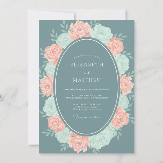 Leisteen Mint Ranunculus Salie Bruiloft Kaart (Voorkant)