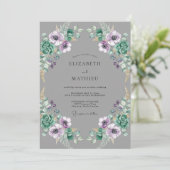 Leisteen Paarse Anemoon Bruiloft Kaart (Staand voorkant)