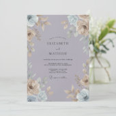 Leisteen Paarse Ranunculus Eucalyptus Bruiloft Kaart (Staand voorkant)