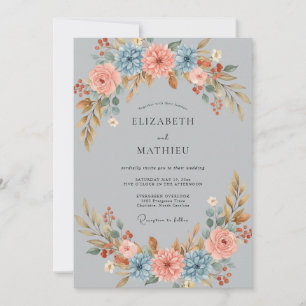 Leisteen Perzik Zinnia Eucalyptus Bruiloft Kaart