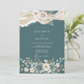 Leisteen Ranunculus Eucalyptus Bruiloft Kaart (Staand voorkant)