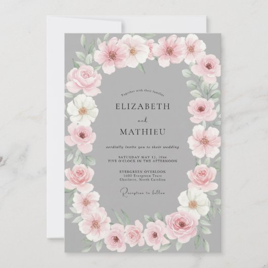 Leisteen Roze Blos Ranunculus Eucalyptus Bruiloft Kaart (Voorkant)