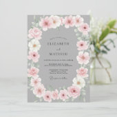 Leisteen Roze Blos Ranunculus Eucalyptus Bruiloft Kaart (Staand voorkant)