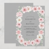 Leisteen Roze Blos Ranunculus Eucalyptus Bruiloft Kaart (Voorkant / Achterkant)