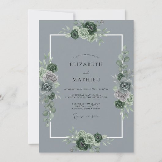 Leisteen Succulente Eucalyptus Bruiloft Kaart (Voorkant)