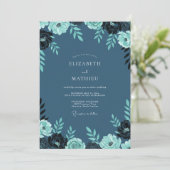 Leisteen Teal Ranunculus Eucalyptus Bruiloft Kaart (Staand voorkant)