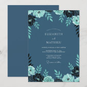Leisteen Teal Ranunculus Eucalyptus Bruiloft Kaart (Voorkant / Achterkant)