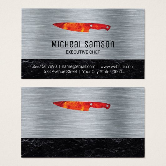 Leisteen | Vuurmes | Chef | Metaal Visitekaartje (Voorkant /achterkant)