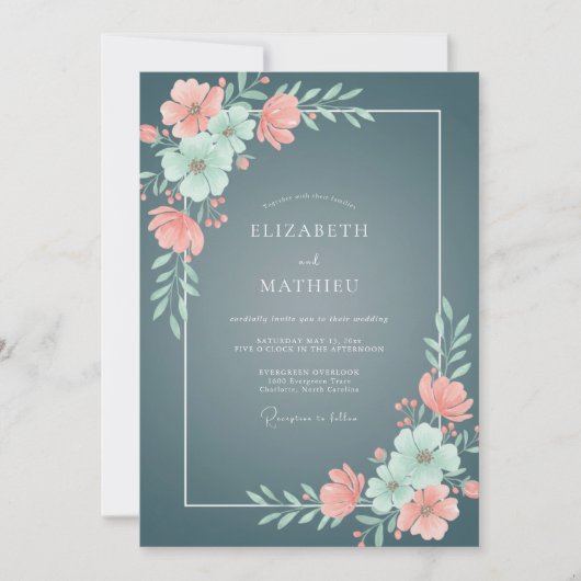 Leisteen Zalm Ranunculus Eucalyptus Bruiloft Kaart (Voorkant)