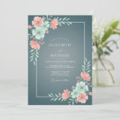 Leisteen Zalm Ranunculus Eucalyptus Bruiloft Kaart (Staand voorkant)