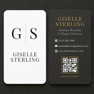 Leisteen Zwart Wit Goud Monogram QR-code Visitekaartje