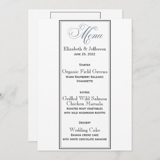 Leisteenblau feest- of trouwmenu kaart (Voorkant / Achterkant)