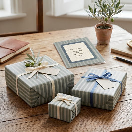 Leisteenblauw & Linnen Vintage Streep Premium Inpa Cadeaupapier