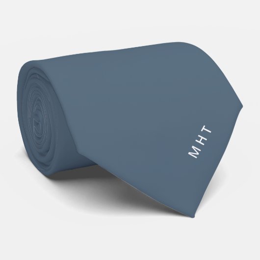 Leisteenblauw Moderne Initialen Minimalistisch Mon Stropdas (Opgerold)