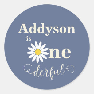 Leisteenblauw ONEDerful Eerste Verjaardag Ronde Sticker