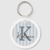 Leisteenblauw op maat gestreepte cirkelmonogram sleutelhanger (Achterkant)