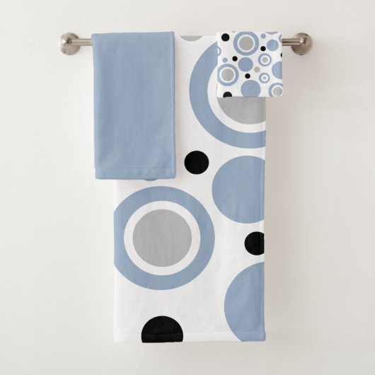 Leisteenblauw zilver wit geometrische cirkels bad handdoek (Insitu)