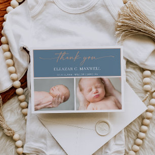 Leisteenblauwe bedank foto baby aankondigingskaart kaart