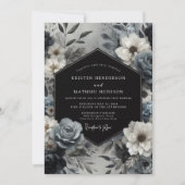 Leisteenblauwe bloeiende bloemen bruiloft kaart (Voorkant)