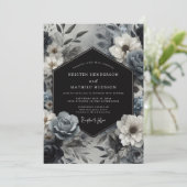 Leisteenblauwe bloeiende bloemen bruiloft kaart (Staand voorkant)