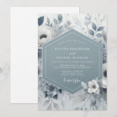 Leisteenblauwe Bloemige Bruiloft Kaart (Voorkant / Achterkant)
