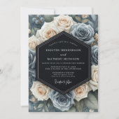 Leisteenblauwe Bloemige Elegantie Bruiloft Kaart (Voorkant)
