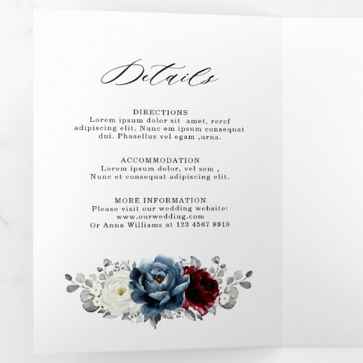 Leisteenblauwe Bourgogne Witte Ivoor Bloemige Trou Drieluik Aankondiging (Binnenzijde eerst)