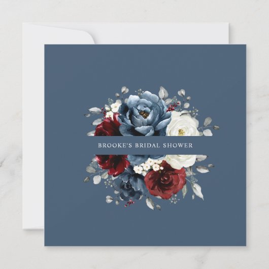 Leisteenblauwe Bourgogne Witte Ivoor Boho Bruiloft Kaart (Achterkant)