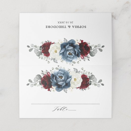 Leisteenblauwe Bourgogne Witte Ivoren Bruiloft Blo Plaatskaartje (Buitenkant ongevouwen)