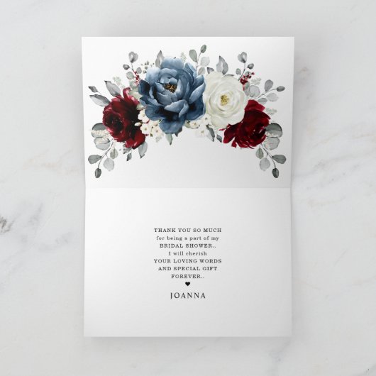 Leisteenblauwe Bourgondiër Witte Ivoor Boho Bruilo Bedankkaart (Binnen)