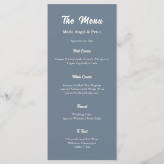 Leisteenblauwe Minimalistische Typografie Trouwkaa Menu