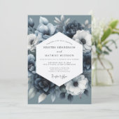 Leisteenblauwe Moody Bloom Bruiloft Kaart (Staand voorkant)