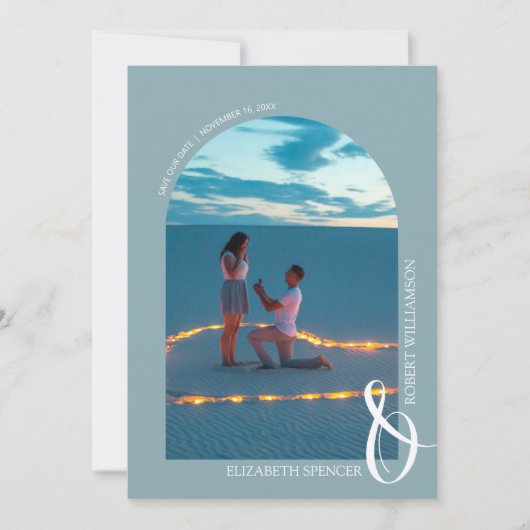 Leisteenblauwe QR-code trouwfoto Save the Date (Voorkant)