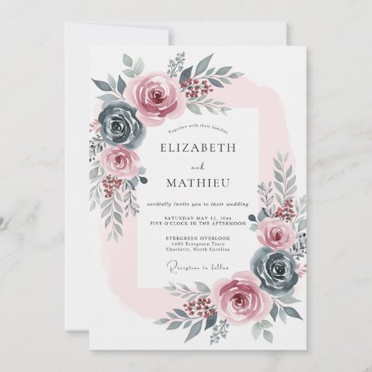 Leisteenblauwe Romantische Rozen Bruiloft Kaart (Voorkant)