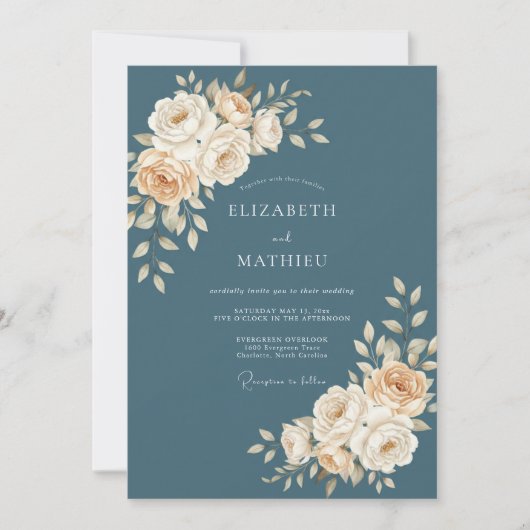 Leisteenblauwe Serene Botanische Bruiloft Kaart (Voorkant)