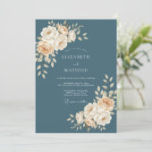 Leisteenblauwe Serene Botanische Bruiloft Kaart (Staand voorkant)