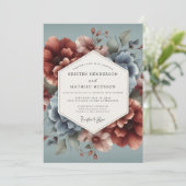 Leisteenblauwe Terra Bloom Bruiloft Kaart (Staand voorkant)