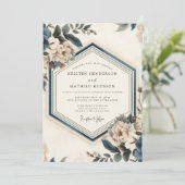 Leisteenblauwe Vintage Bloom Bruiloft Kaart (Staand voorkant)