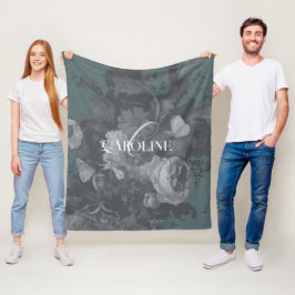 Leisteengroene Vintage Bloemrijke Stilleven Stijlv Fleece Deken