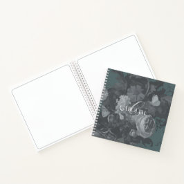 Leisteengroene vintage bloemstillevensstijl notitieboek