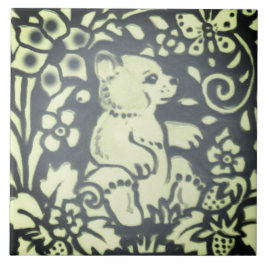 Leistgrijze groene Beer Cub Floral Woodland Natuur Tegeltje