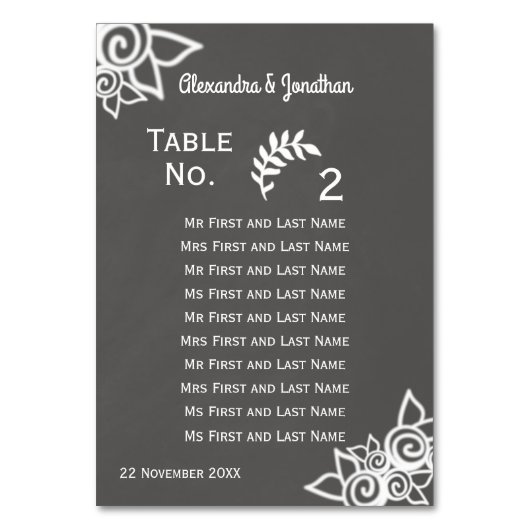 Leistgrijze krijtstijl Tabelnummer Kaart (Voorkant)